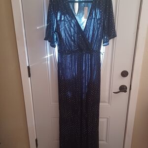 Baltic Born Navy Sparkle Wrap Maxi Dress XXXL FITS LIKE A 2X NO BELT...